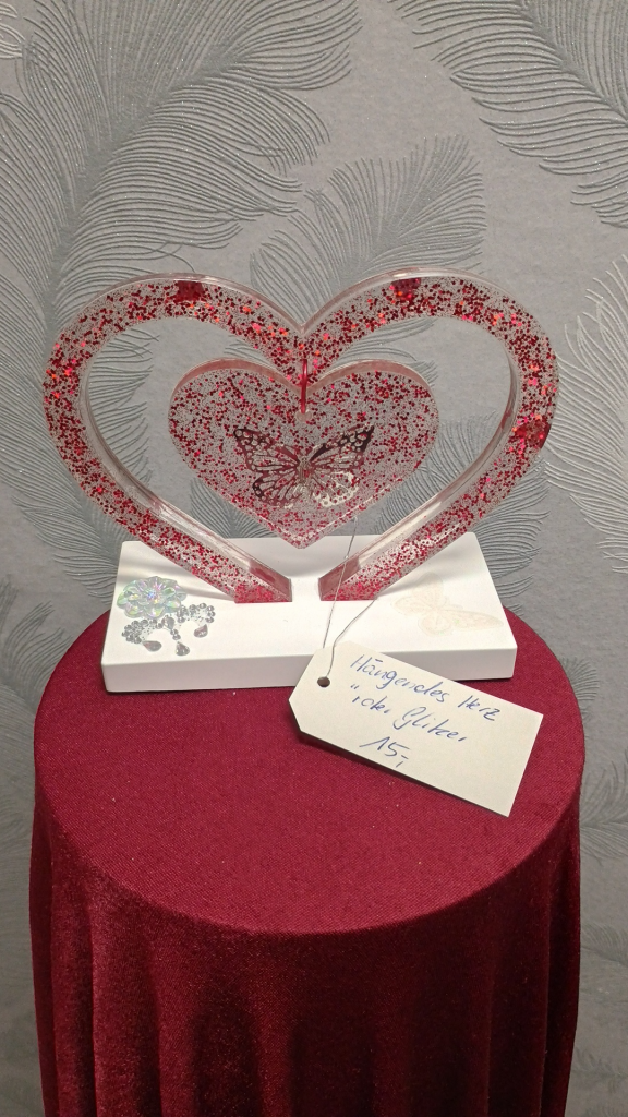 1056 - Hängendes Herz Rot Glitzer