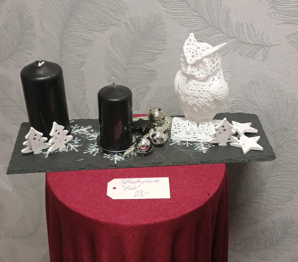 1107 - Schieferplatte Eule Weiß